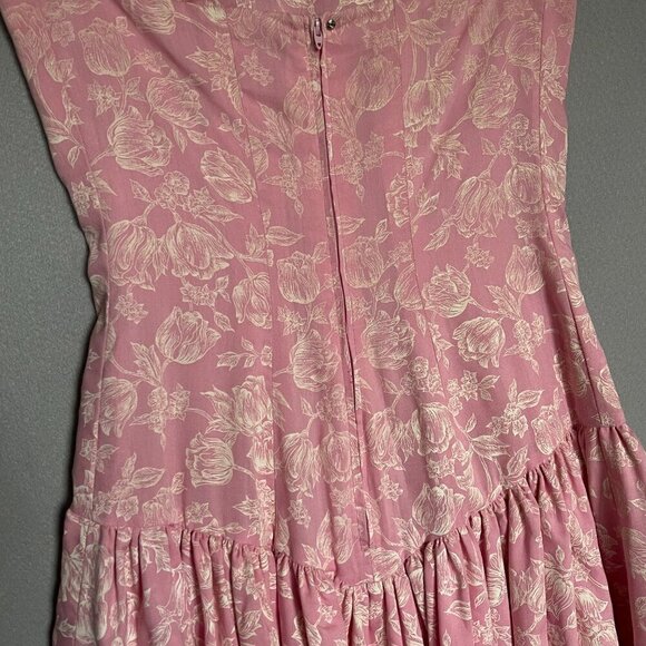 Vintage Handmade Pink and White Floral Ruffle Dress Size 10-12 - Picture 4 of 8